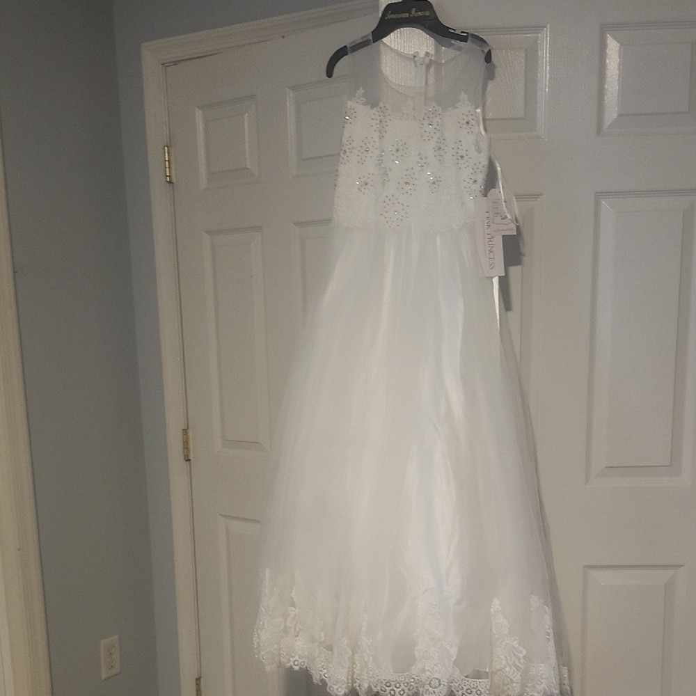 Joan Calabrese White Floral Kids Formal Dress